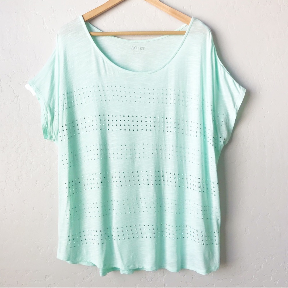 Apt. 9 Mint Green Top with Studded Stripes